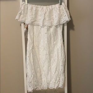 White lace off shoulder dress
